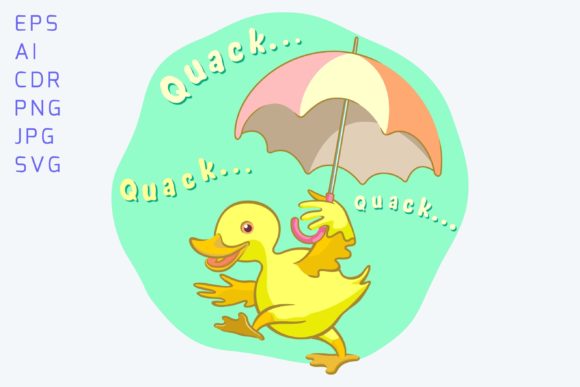 A Happy Duckling Holding an Umbrella Graphics