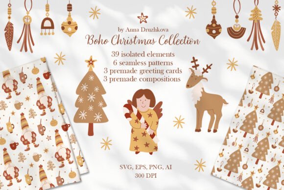 Boho Christmas Graphics for Digital Sellers
