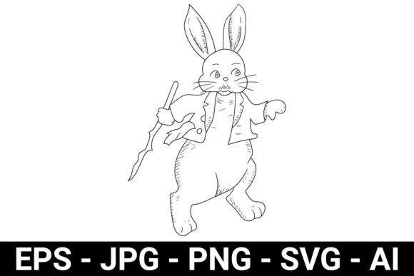 Outline Cute Magician Cartoon Rabbit Graphics