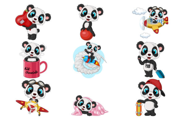 Set of Nine Baby Panda Graphics for Crafting